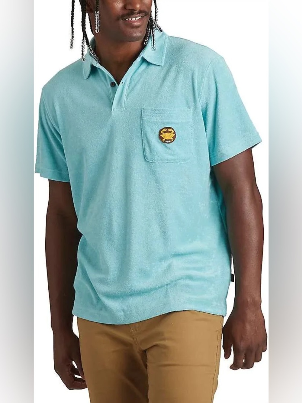 Men's Light Teal Terry Cloth Polo Shirt - Casual Short Sleeve, NWT!